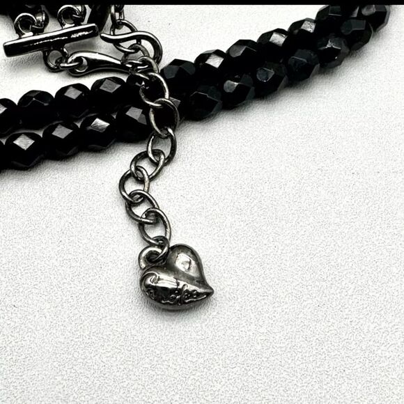 Carolee Necklace Black Beaded Faceted Chunky Pendant DBL Strand 12" Chain NWOT - Picture 7 of 8